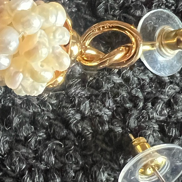 Celine Gold and Pearl Cluster Earrings - Picture 5 of 14
